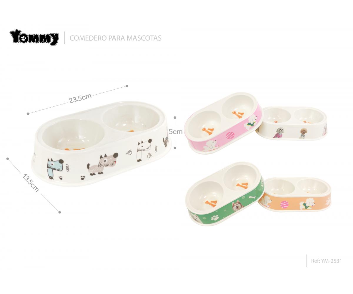 Comedero doble de PVC grueso para mascotas 23,5*13,5*5 CM