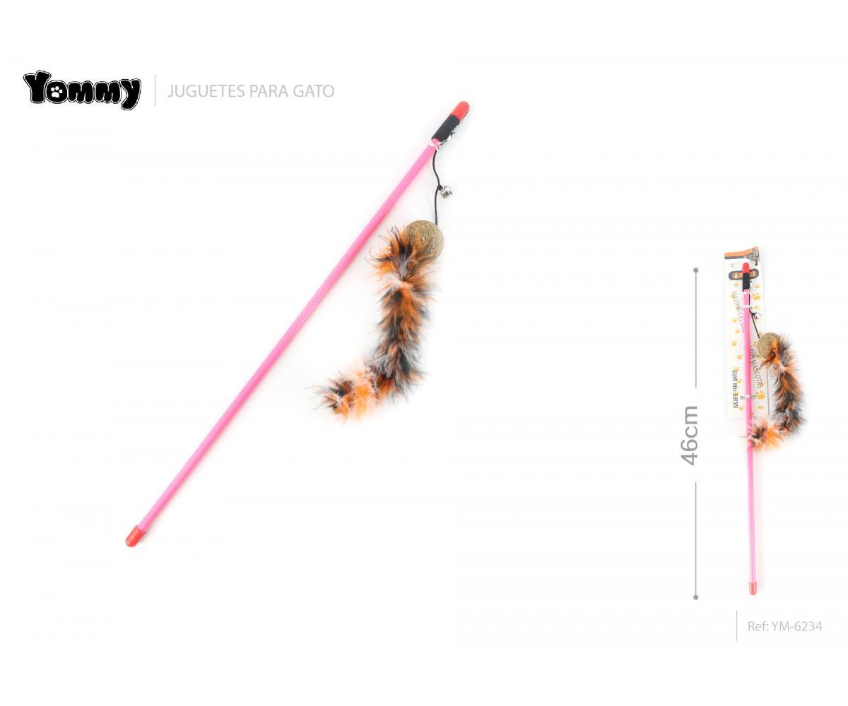 Caña bola pequeña + plumas para gatos, palo de 46 CM